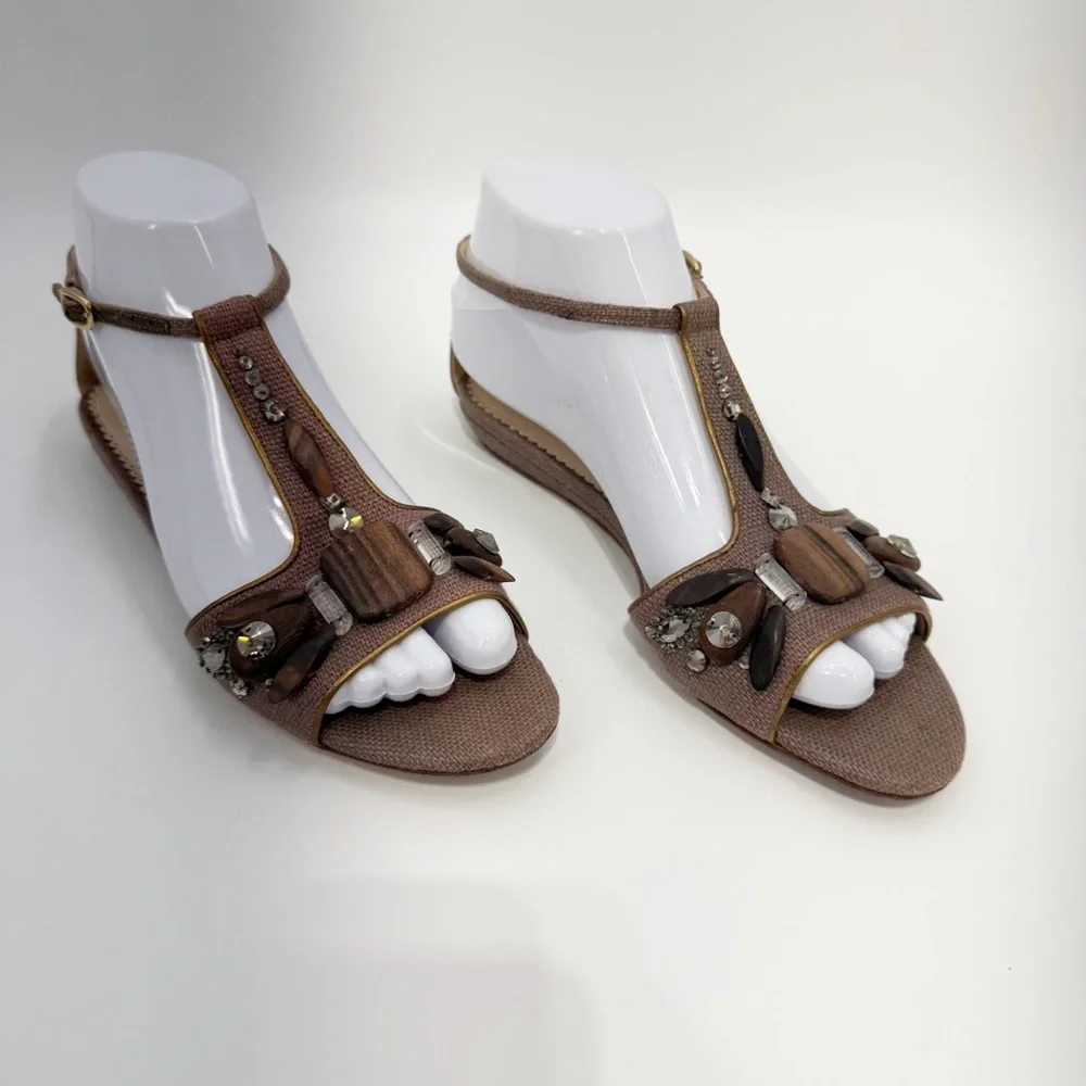 Oscar de la Renta Embellished T Strap Sandals Women EU 37 Made in Italy